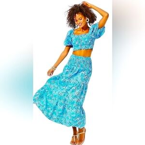 Lilly Pulitzer Aston Maxi Skirt Set in Blue By The Seashore size Small $278